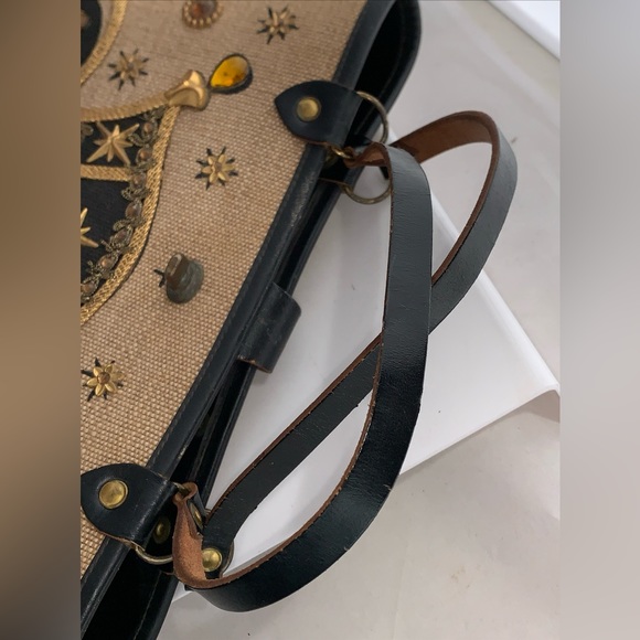 ENID COLLINS of Texas vintage Carriage Trade Purse Wood Jeweled Leather trim - Picture 5 of 12